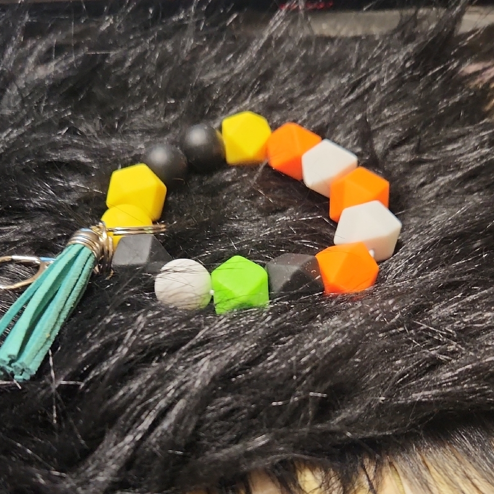 HandCrafted Geometric Beaded silicone  Keychain with Tassel